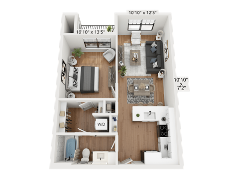 Floor plan for 1 bed, 1 bath, 676 sqft